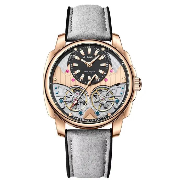 AILANG automatique mécanique étanche Sport militaire hommes montre de luxe Double Tourbillon homme montre-bracelet bracelet en cuir
