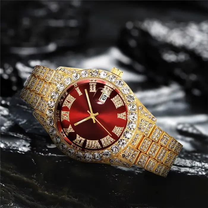 Montre-bracelet à Quartz entièrement en acier doré pour hommes