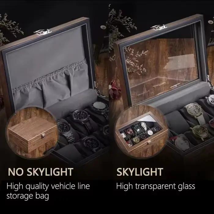 Boite à montres en bois de noyer avec couvercle en verre coussinets amovibles pour protection et présentation de montres occasions spéciales