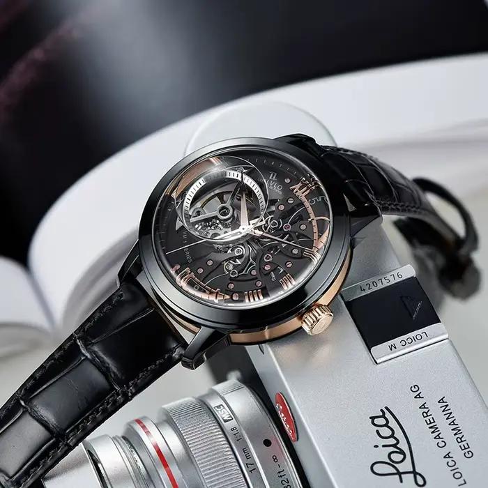 OBLVLO luxe rétro 45mm cadran squelette montres automatiques pour hommes bracelet en cuir de veau cristal minéral étanche montre mécanique VM