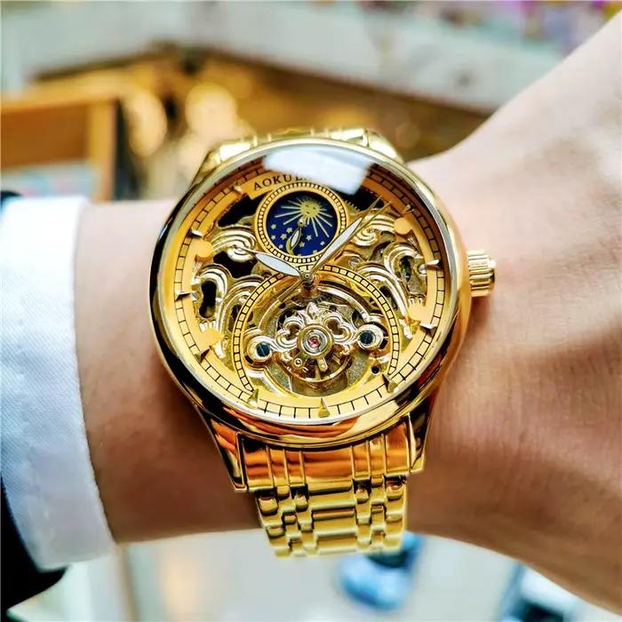Montre automatique Vintage en or pour hommes