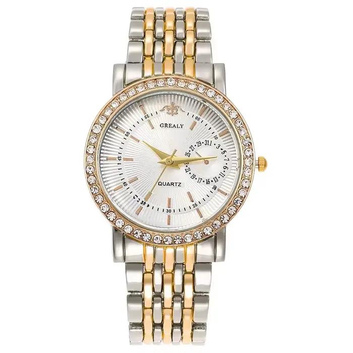 Montre Femme Élégante Bicolore Cristal Bracelet Acier Montre à Quartz