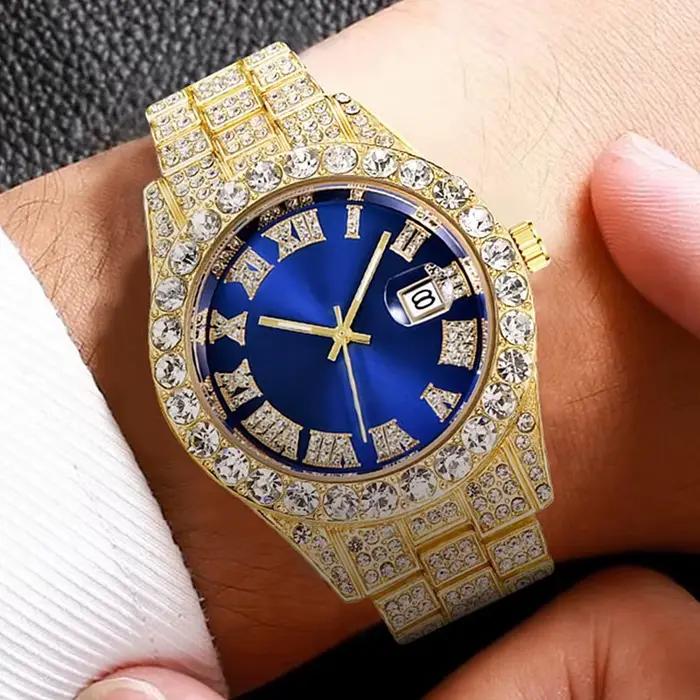 Montre-bracelet de luxe à Quartz en acier doré pour hommes