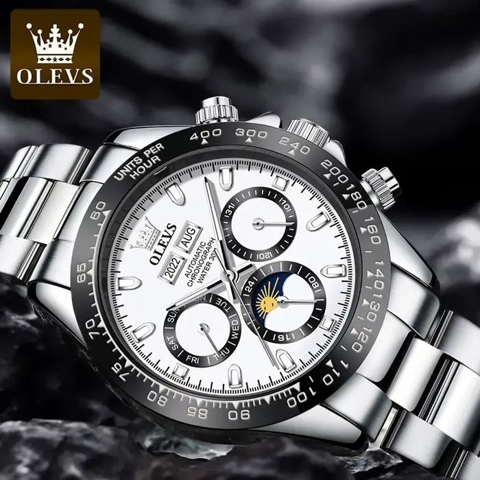 OLEVS 6654 montre pour hommes mode chronographe automatique mécanique montre-bracelet étanche fonction lumineuse