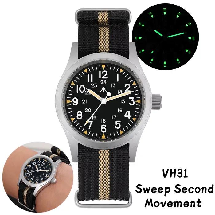 Militado ML05 montre Vintage VH31 balayage deuxième mouvement dôme cristal saphir avec revêtement AR haute transparence lumineux 38mm montres