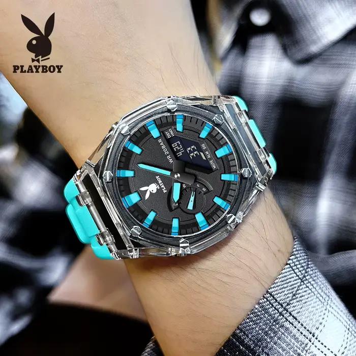 Montre de luxe PLAYBOY homme bracelet caoutchouc résistante à l'eau analogique-digital occassions spéciales