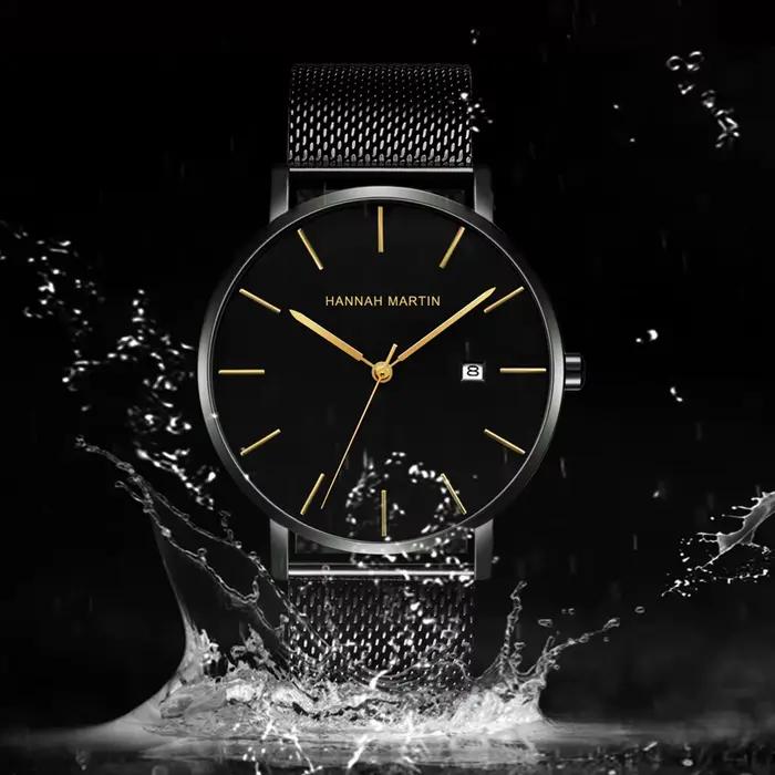 Montre pour hommes Hannah Martin marque mode acier inoxydable Date fonction luxe classique Ultra-mince minimaliste