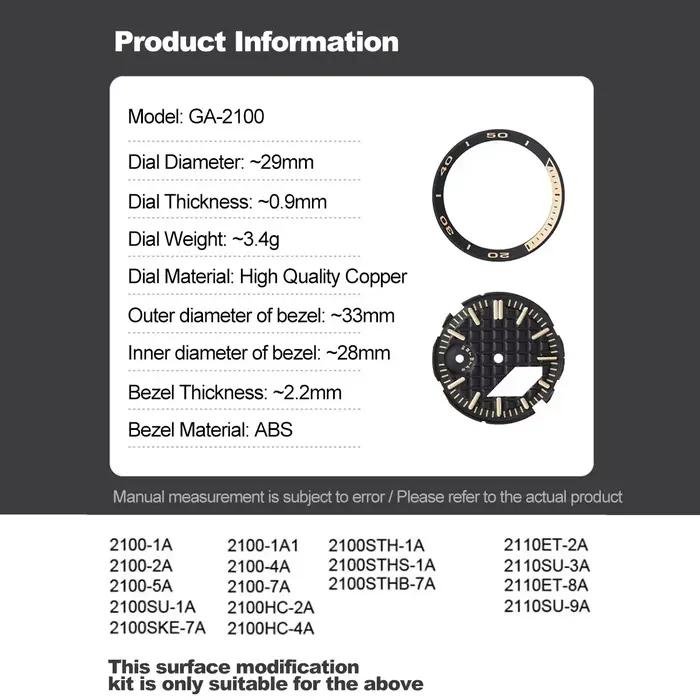 Modification de cadran pour montres GA2100 GA2110 avec aiguilles lumineuses et ensemble marqueur d'heure pour femmes et hommes occasions spéciales