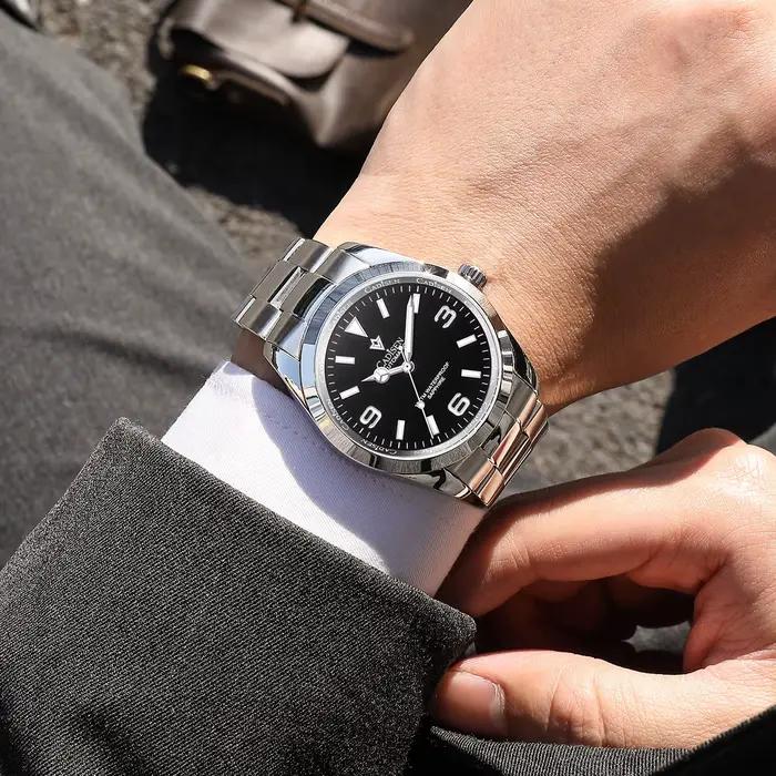 CADISEN Montre pour Hommes Top Marque De Luxe Cadran Noir Montres Automatiques Lumineux Étanche Mécanique