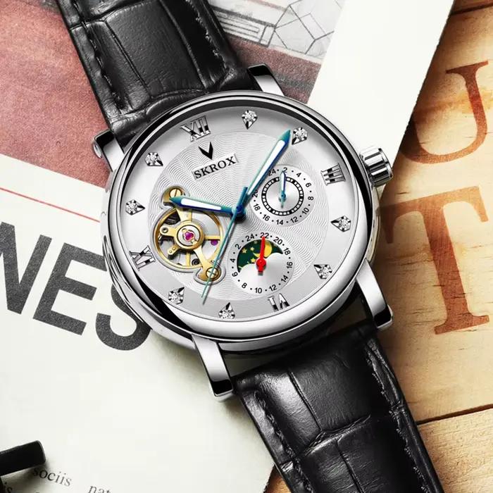 Top marque de luxe Phase de lune Tourbillon horloge automatique diamant mécanique véritable homme montre élégante montres reloj hombre