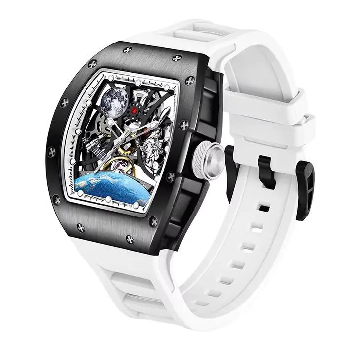 Montre automatique BONEST GATTI style mode et décontracté pour hommes cadran terre lumineux squelette résistante à l'eau pour occasions formelles et décontractées