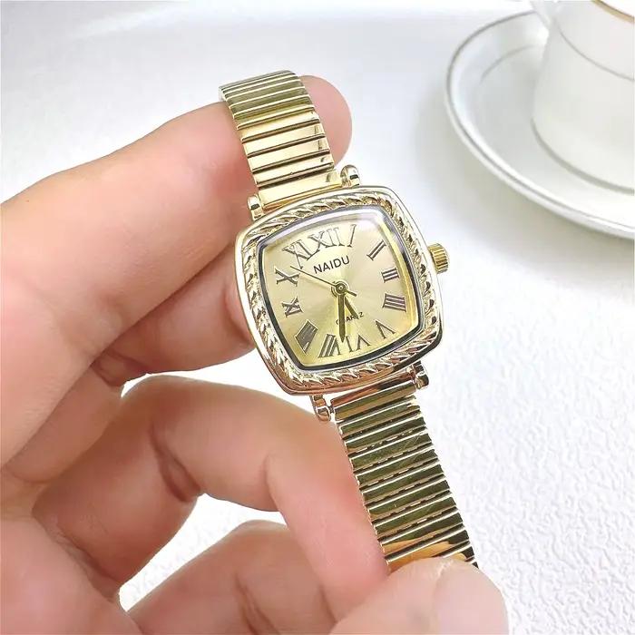 Vintage femmes or argent cadran carré romain montre à Quartz mode bambou bande montre-bracelet Relogio horloge dames livraison directe