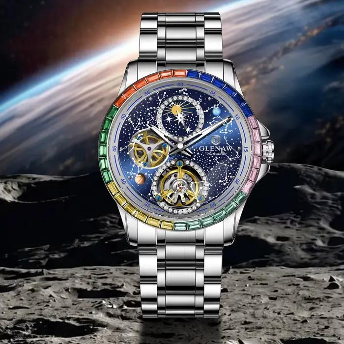 Montre GLENAW Design 2026 Constellation Dial Arc-en-Ciel Lumineuse et Étanche pour Hommes Occasions Spéciales