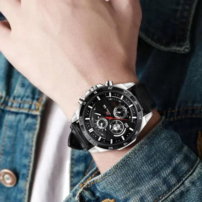 Montre en cuir noir Top marque Motorsport série Style mouvement à Quartz calendrier décoratif