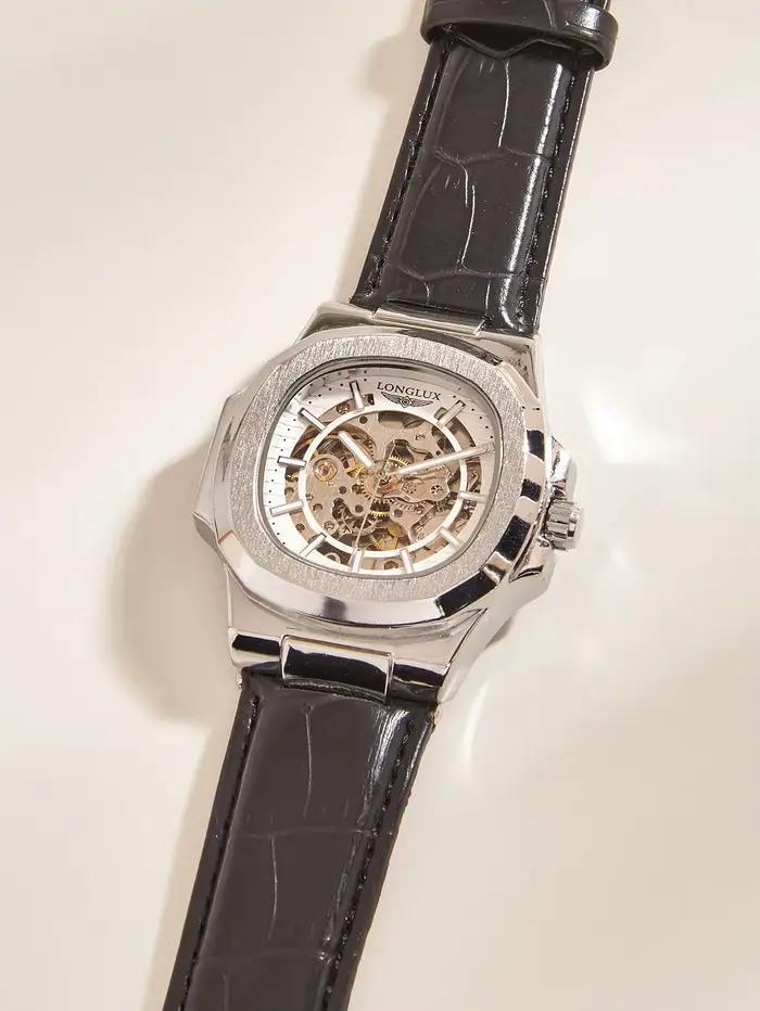 Montre automatique LONGLUX pour homme avec mouvement squelette et résistance à l'eau pour les occasions spéciales et le quotidien