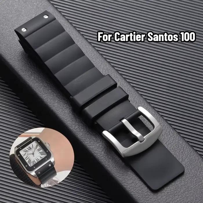 Bracelet de montre en caoutchouc de haute qualité pour Cartier Santos 100