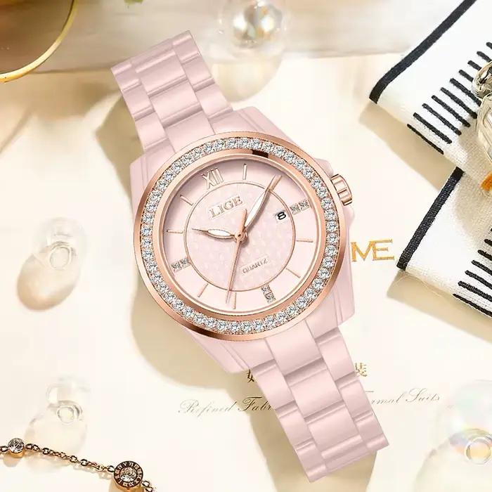 LIGE nouvelle Montre rose femmes montres haut de gamme de luxe