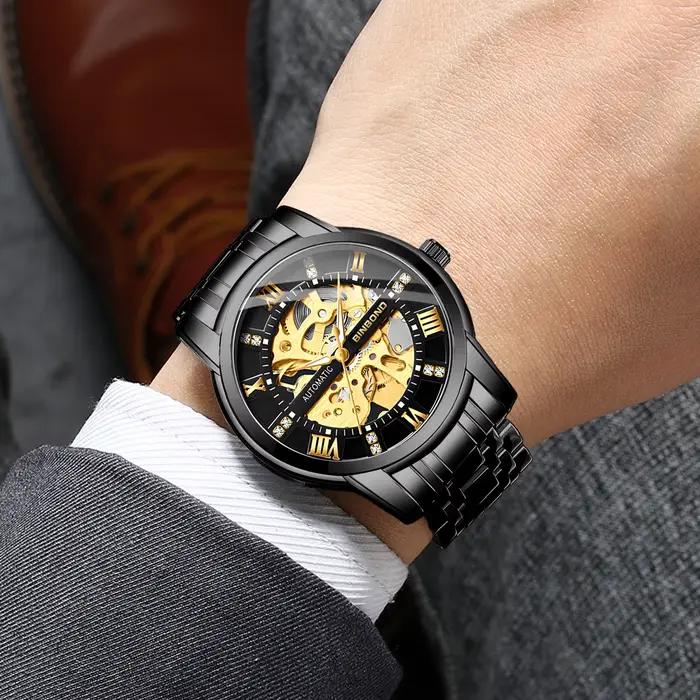 Montre mécanique squelette BINBOND pour hommes luxe lumineuse résistante à l'eau occassions spéciales et quotidiennes