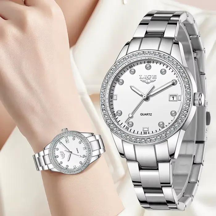 Montre-bracelet LIGE acier inoxydable quartz élégante pour femmes occasions spéciales polyvalente