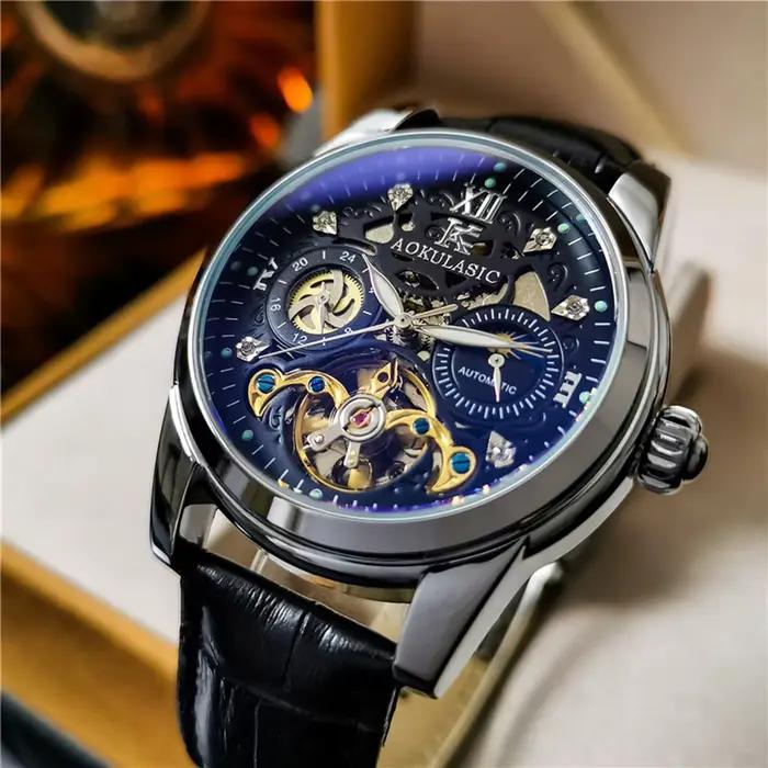 Montre mécanique automatique squelette tourbillon AOKULASIC tendance pour homme