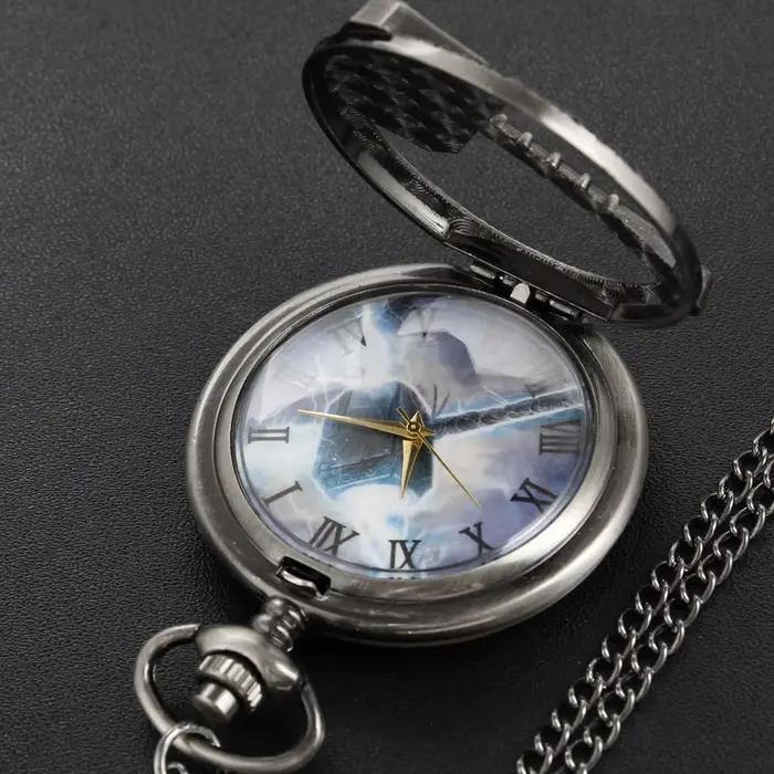 Montre de poche à Quartz creuse mythologie nordique marteau de Thor pendentif Vintage Steam Punk cadeau à la mode pour hommes et femmes occasions spéciales