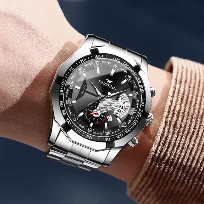 Montre-bracelet à quartz lumineuse résistante à l'eau pour hommes, avec date automatique, pour activités sportives et occasions spéciales