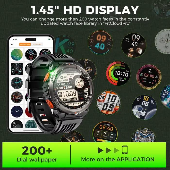 Montre intelligente Ell5 2024 3iko avec boussole baromètre altitude appel lampe de poche LED pour sport aventuriers femmes hommes