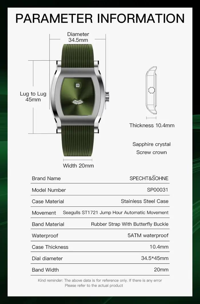 Luxe nouveau Specht & Söhne saut heure automatique mécanique hommes montre saphir cristal acier inoxydable montre-bracelet Reloj Hombre ﻿