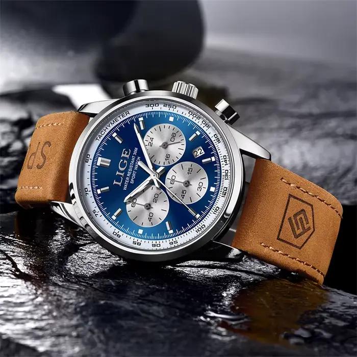 Nouvelle Montre Homme 2026 LIGE Montre en Cuir Luxe pour Homme Mode Sport Chronographe Quartz Étanche Occasions Spéciales