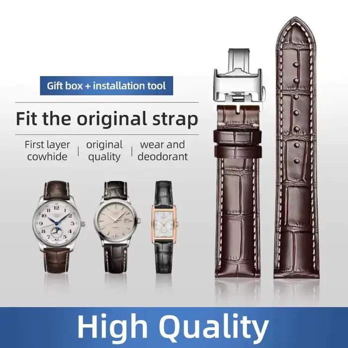 Bracelet de montre en cuir véritable pour accessoires Longines bracelets de montre boucle papillon largeur 18 19 20 21 22mm occasions spéciales femmes hommes