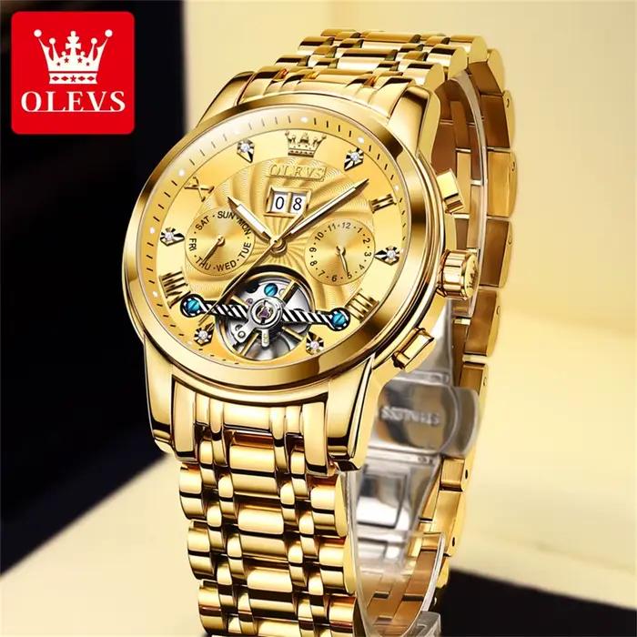 Montre homme OLEVS 9910 tourbillon lumineuse automatique mécanique élégante pour hommes mode et décontracté avec calendrier complet et affichage de la semaine occasions spéciales