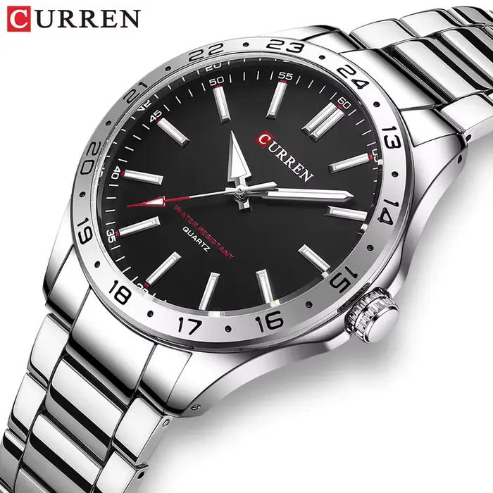 CURREN 8452 hommes montre à Quartz Simple mode loisirs affaires horloge noir argenté bracelet en acier inoxydable montre-bracelet pour homme