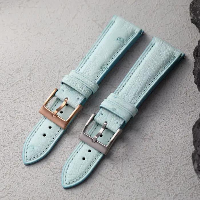 Bracelet en cuir d'autruche raystray rétro bleu glacier pour homme et femme adapté aux montres anciennes et modernes occasions spéciales