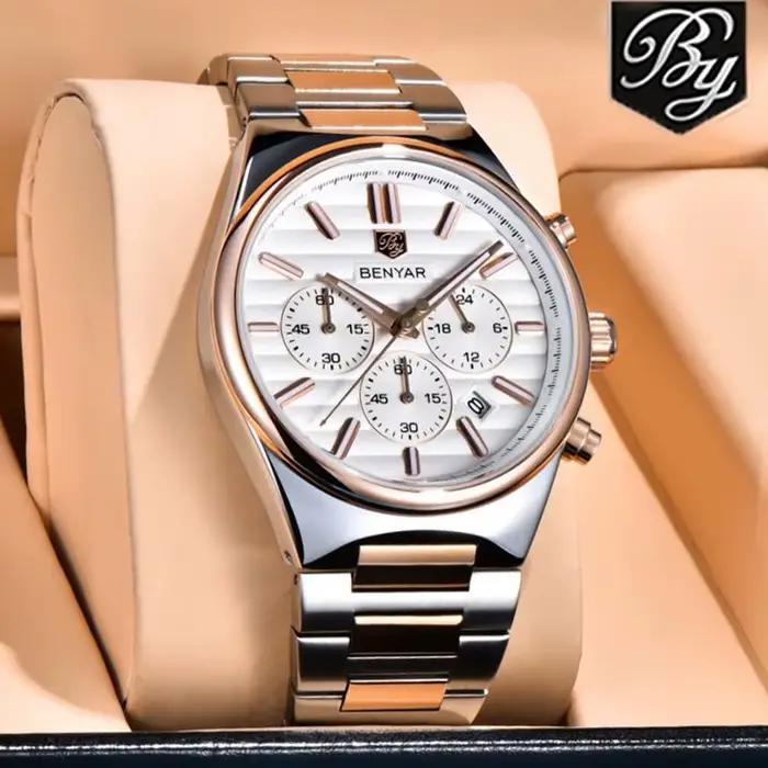 EBNYAR nouveau 5214 chronographe 42mm montre à Quartz en acier inoxydable étanche montres pour hommes haut de gamme montre-bracelet cadeau reloj hombre