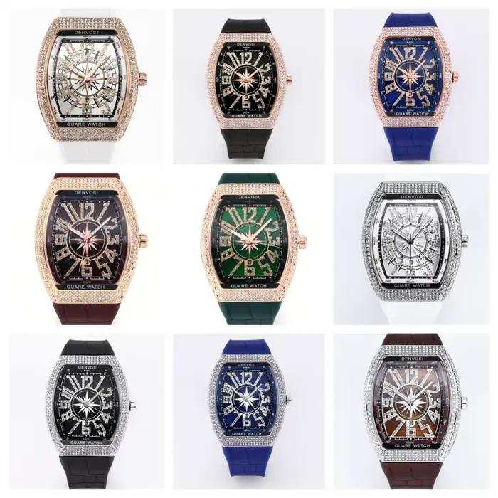 Montre DENVOSI Starry Sky Wine Barrel Quartz Bracelet en Silicone Luxe Hommes Occasions Spéciales