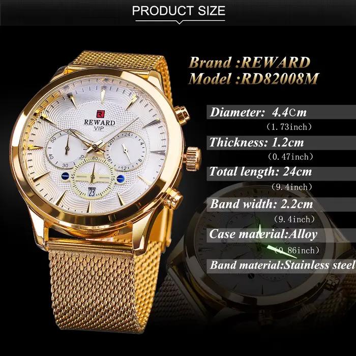 Récompense montres d'affaires mouvement à Quartz mode hommes or montre en acier inoxydable calendrier de luxe