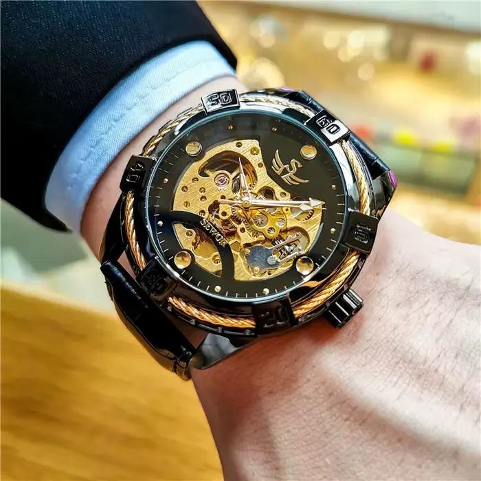 Nouvelle montre mécanique automatique haut de gamme avec design creux double face pour hommes