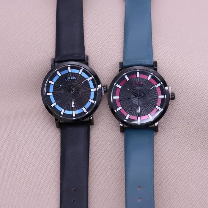 Montre à quartz en cuir véritable pour homme
