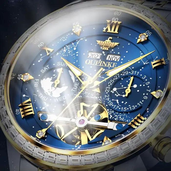 OUPINKE 3255 hommes montre de luxe marque mouvement suisse ciel étoilé squelette