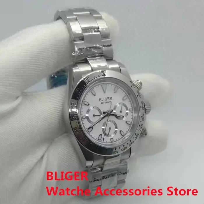 BLIGER 39mm chronographe automatique montre lumineuse pour hommes étanche en acier inoxydable verre saphir