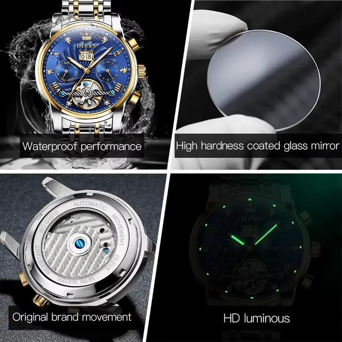 OLEVS 9910 Original montre mécanique automatique pour hommes squelette de luxe en acier inoxydable étanche montres lumineuses
