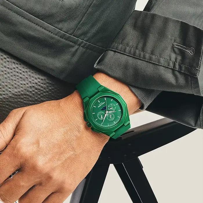Montre Moonphase pour Hommes Montre-bracelet à Quartz Boîtier Acier Inoxydable Bracelet Silicone Occasions Spéciales Élégante Pour Hommes