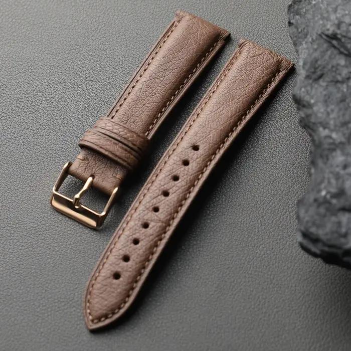 Bracelet en cuir d'autruche fait main pour montre traditionnelle, 18 19 20 22mm, rétro, noir, marron, bleu, unisexe, pour homme et femme