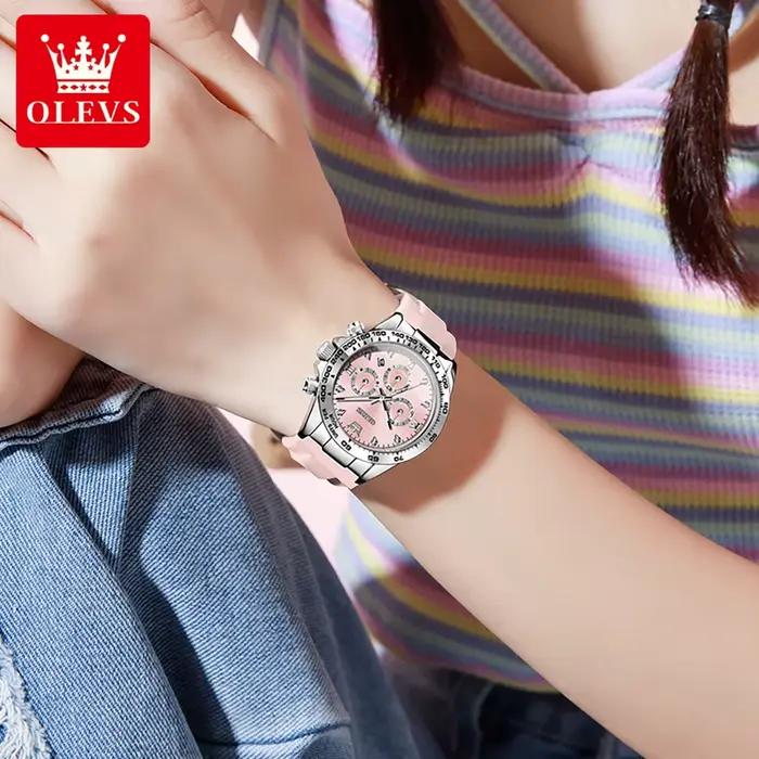 OLEVS 5618 femmes montre HD multi fonctionnel étanche lumineux chronographe sport bracelet en Silicone marque de luxe