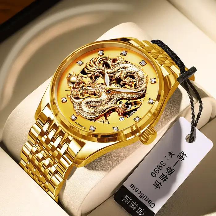 Montres mécaniques automatiques de luxe pour hommes, horloge Dragon doré, étanche, cadeau unique, marque supérieure