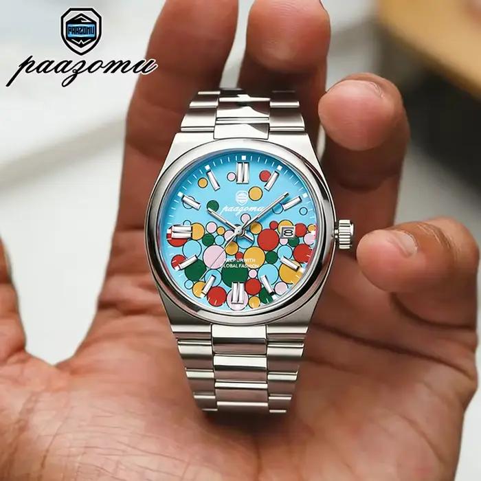 PAAZOMU – montre ronde rétro pour hommes