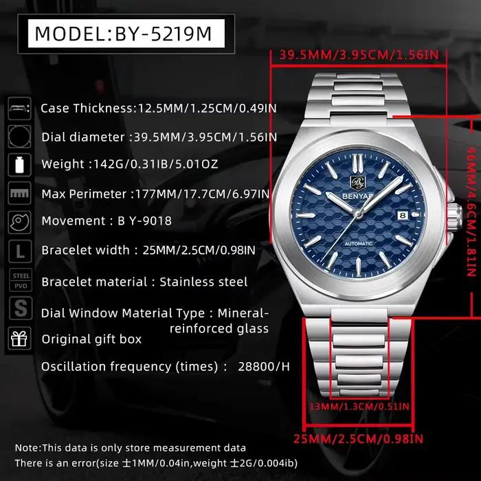 BENYAR classique affaires montre de sport mécanique automatique bracelet en acier inoxydable boîtier en alliage étanche montres lumineuses pour homme