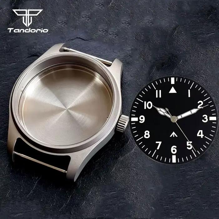 Boîtier de montre anti-allergie en titane de 39mm + cadran noir/bleu de 33.5mm
