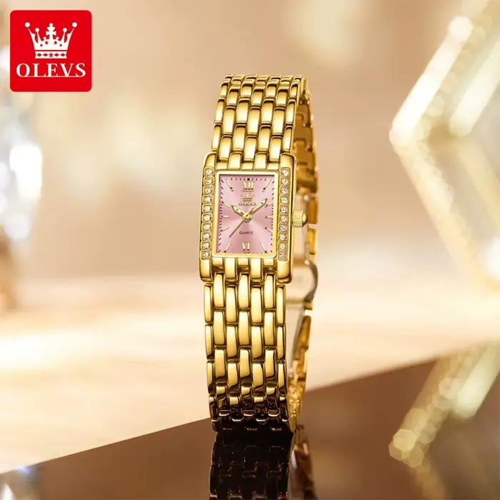 Montre dorée OLEVS en acier inoxydable pour femmes résistante à l'eau et élégante pour diverses occasions et cadeaux