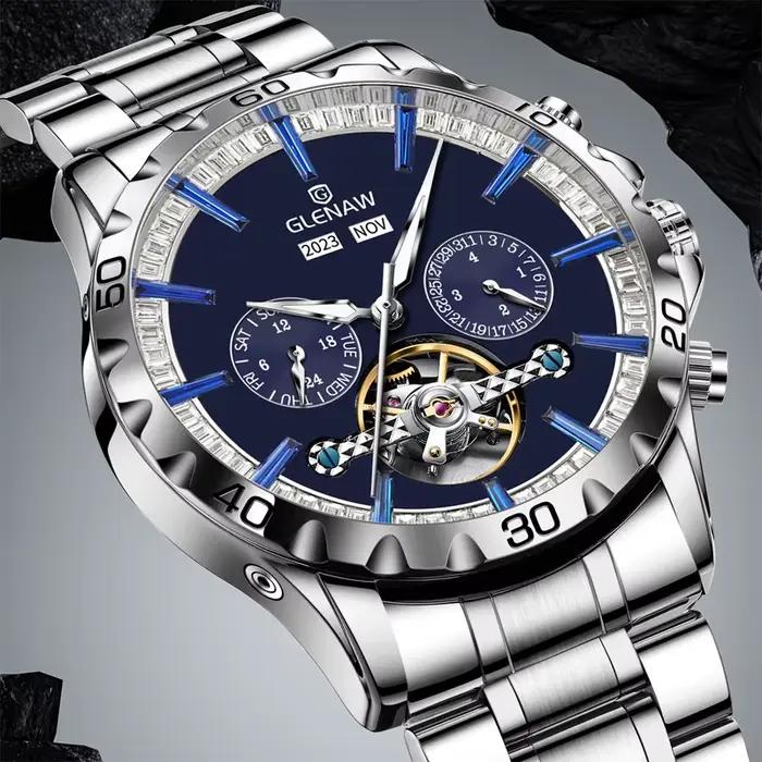 Montre mécanique étanche en acier inoxydable pour homme